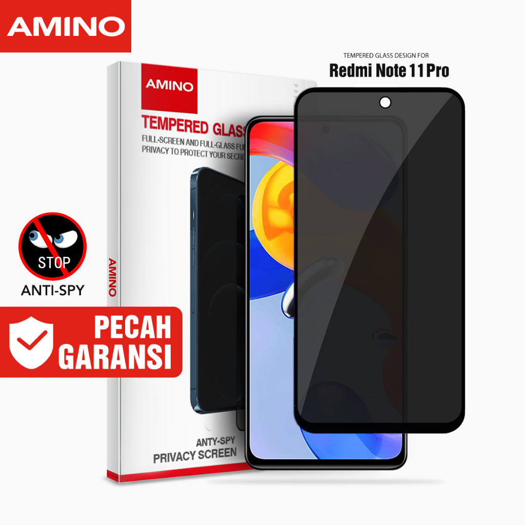 AMINO Anti Spy Tempered Glass Untuk Xiaomi Redmi Note 11 Pro / xiaomi Redmi Note 11 Pro 5G Privacy Glass 6.67 inch / Antispy Antigores / Anti Gores / Anti Gores Screen