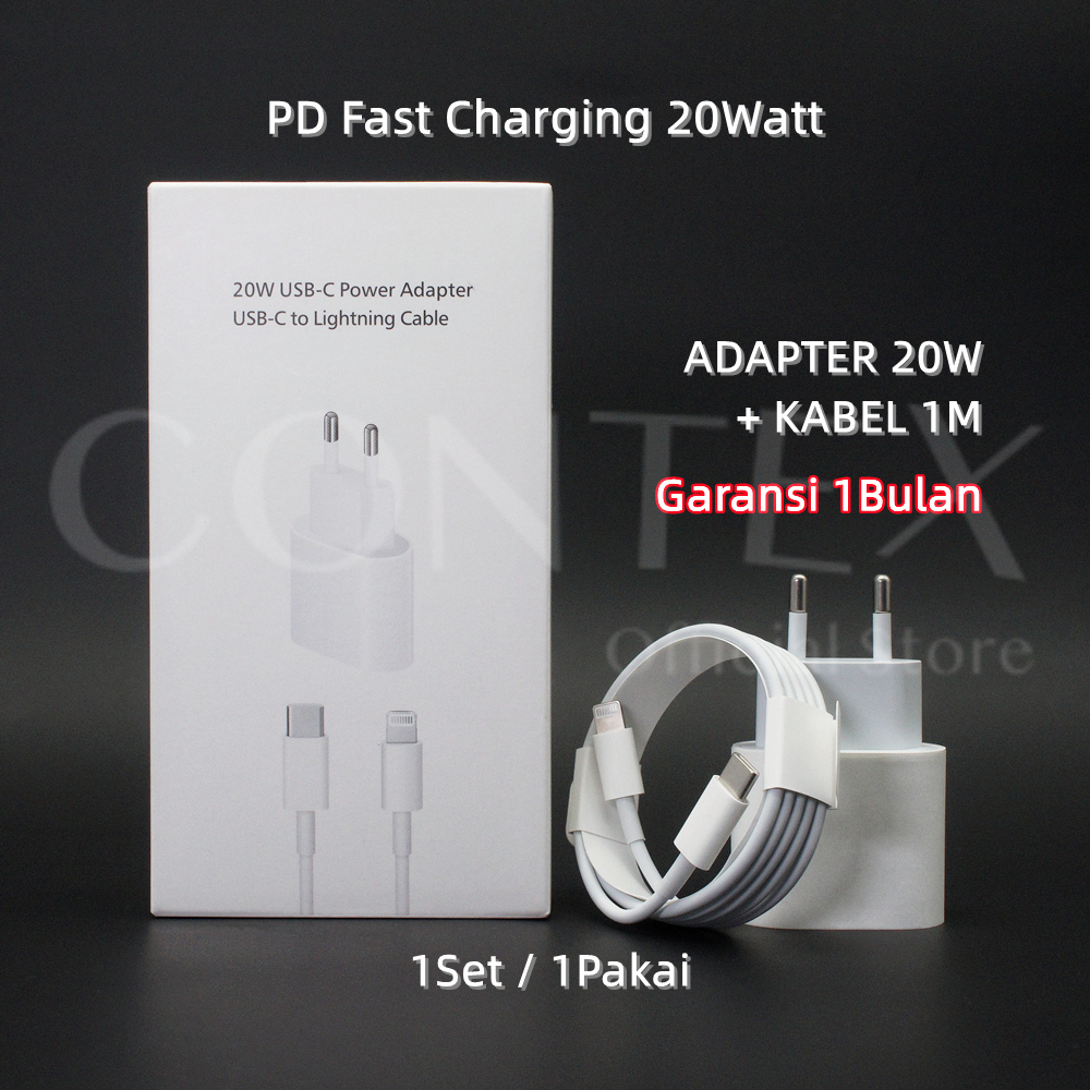 CONTEX - CHARGER ADAPTOR 20W + KABEL DATA 1METER  ( 1 PAKET ) PD FAST CHARGING 1SET OEM A++