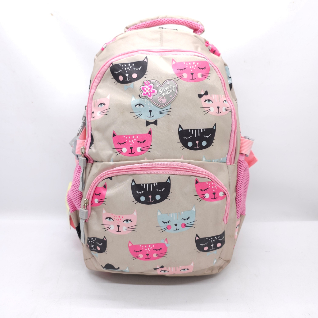 SILVER GIRL MOTIF KUCING BAHAN SUPER TEBAL KUAT / TAS SILVER GIRL ALTO ANIMASI KUCING + JAS HUJAN SIZE 18 INCHI BESAR MURAH / RANSEL LAPTOP SILVERGIRL KUCING PREMIUM MURAH KUAT / TAS SEKOLAH CEWEK ALTO SILVER GIRL MOTIF KUCING 18&quot; / TAS FASHION ALTO MURAH