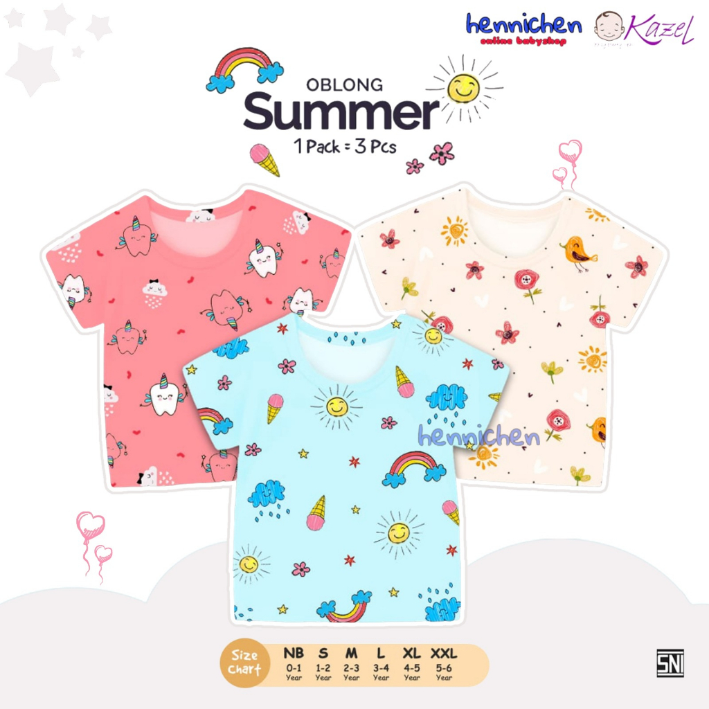 3PCS KAZEL TSHIRT OBLONG TIPIS BIRDIE / SUMMER EDITION 0-6 TAHUN KAOS OBLONG TIPIS / ATASAN SEHARI HARI ANAK PEREMPUAN