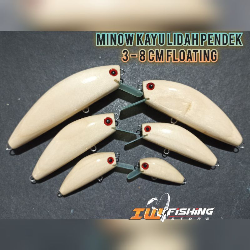 Lure minow kayu lidah pendek 3,4,5,6,7 dan 8 cm umpan pancing floating action terjamin