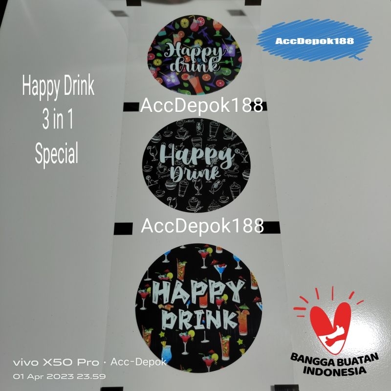 LID CUP SEALER MOTIF HAPPY DRINK / 4IN1 MOTIF TERBARU HANYA ADA DI ACC DEPOK ISI 1000 CUP