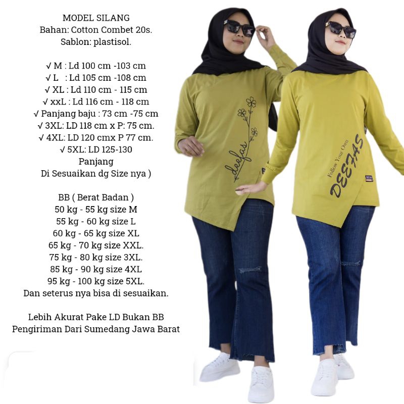 SILANG 03√ Kaos Wanita Lengan Panjang PAKAI RIB JAHITAN BAWAH DI SILANG DEPAN Sablon Plastisol Bahan Katun Kombet 20s Baju Wanita Atasan Tangan Panjang Kaos Original Terbaru