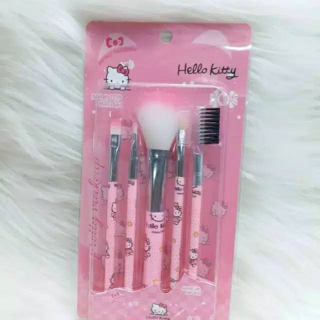 ✿ELYSABETHME✿ (1set isi 5) a͓̽k͓̽s͓̽e͓̽s͓̽o͓̽r͓̽i͓̽s͓̽ Hello kitty kuas mika brush makeup lembut import kualitas bagus tidak mudah rontok