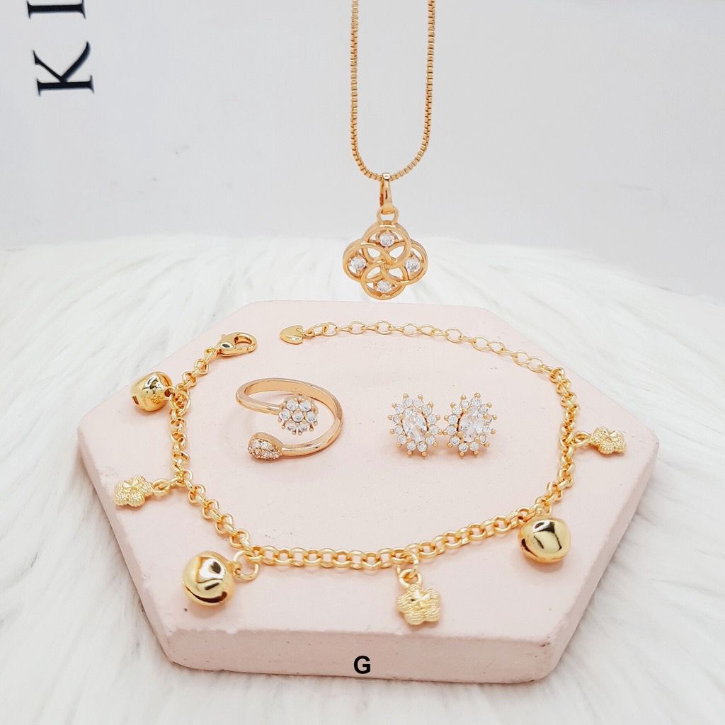 Xuping Set Wanita Perhiasan Kalung Anting Gelang Lapis Emas - BS026