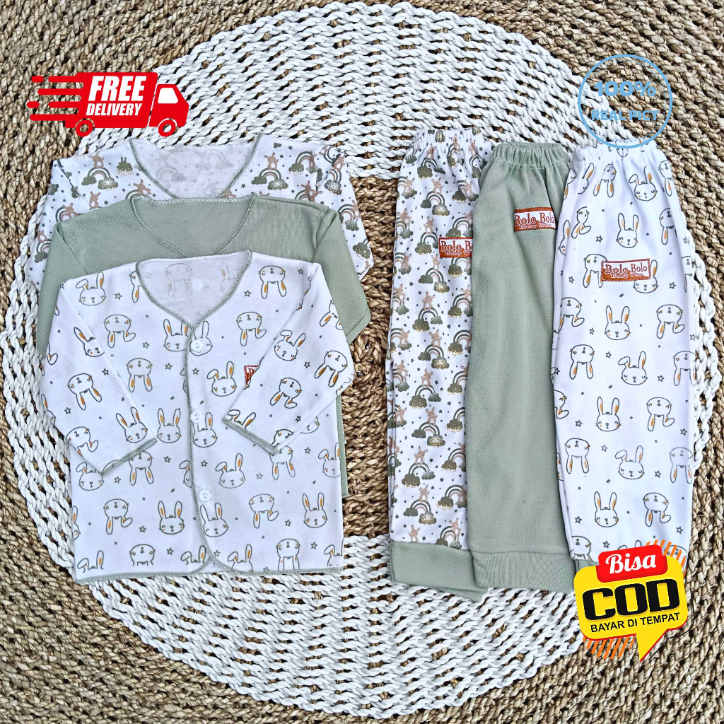 SALE 7.7 - 18 PCS Baju Bayi Celana Bayi Setelan Bayi Baju Bayi Newborn Baju Bayi Baru Lahir Kekinian Bolo-Bolo Serian HIJAU