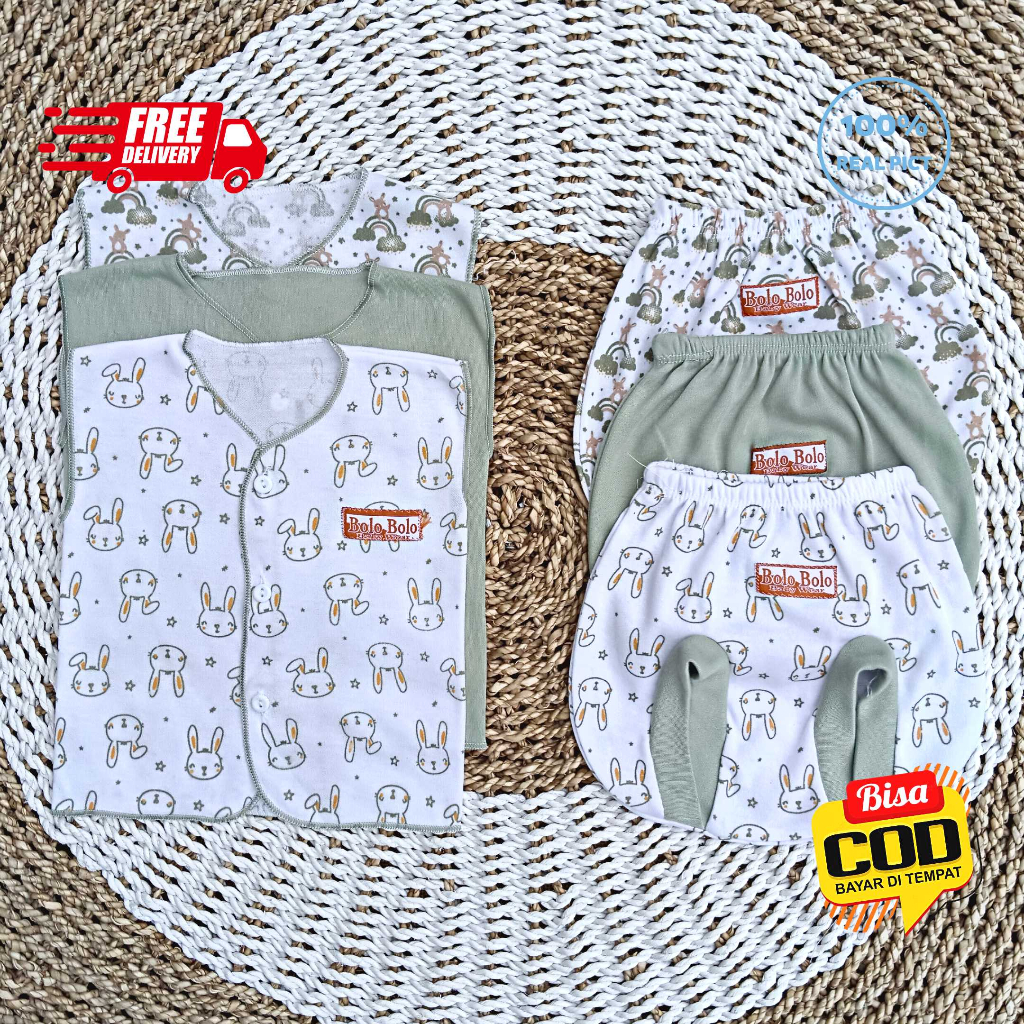 SALE 7.7 - 18 PCS Baju Bayi Celana Bayi Setelan Bayi Baju Bayi Newborn Baju Bayi Baru Lahir Kekinian Bolo-Bolo Serian HIJAU