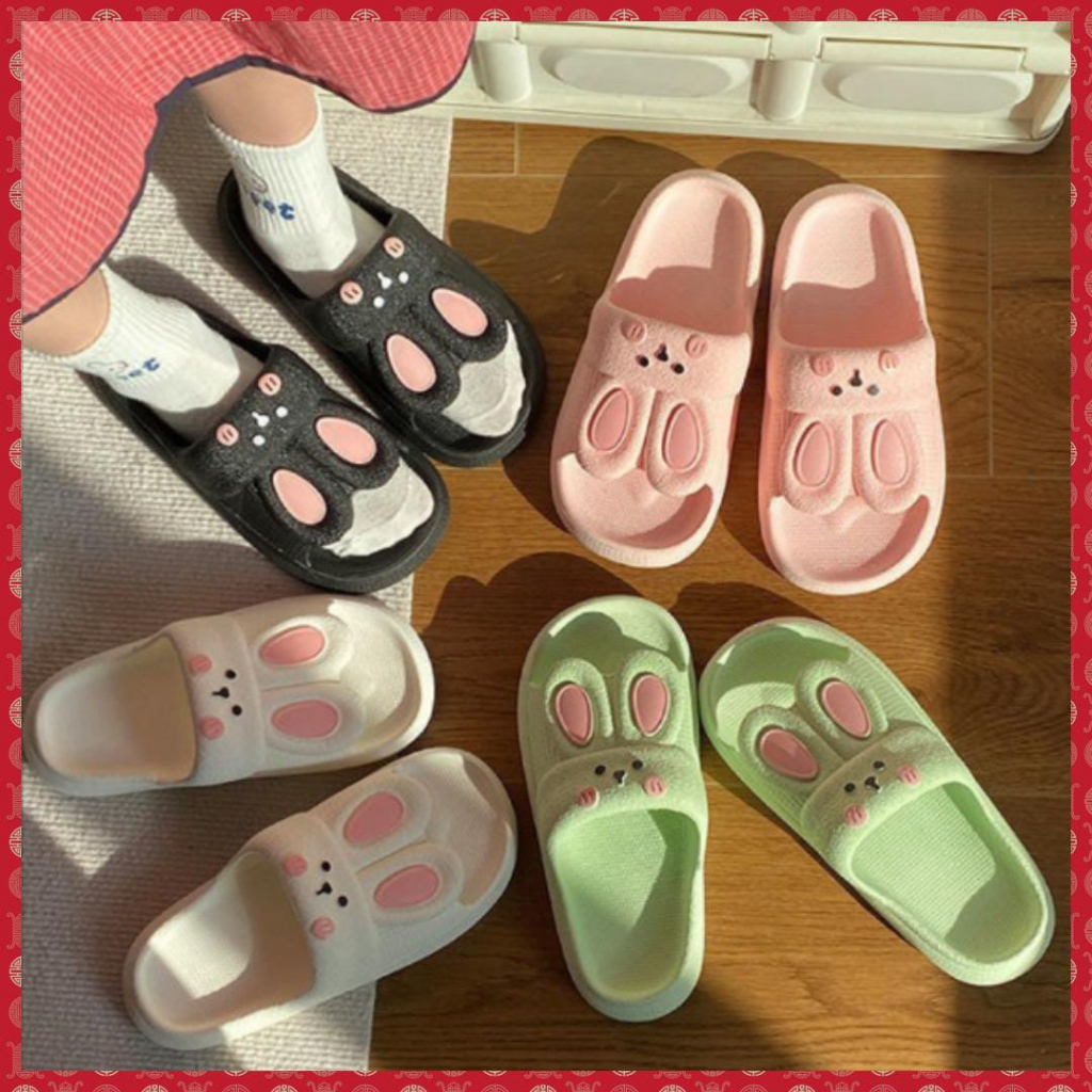 Sandal Slip On PVC Cute Rabbit Sendal Kelinci Rumah Nyaman Slipper Korea Soft Rubber Non Slip Flip Flop EVA Rumah Sendal Wanita Kekinian Selop Comfortable 8932