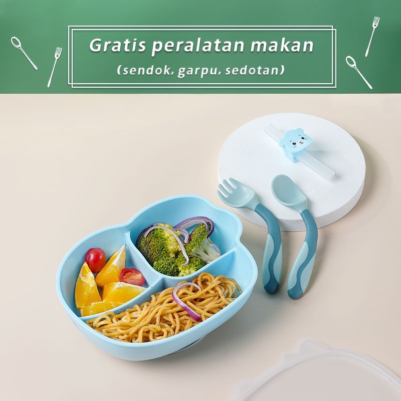 PIRING MAKAN BAYI SILIKON INCLUDE SENDOK DAN GARPU