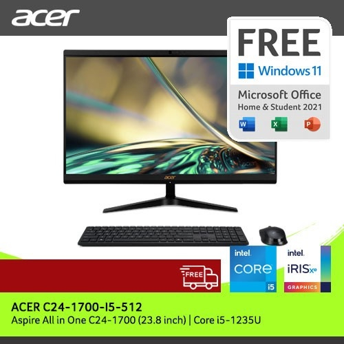 Acer Aspire C24-1700 PC AIO Core i5-1235U 8GB 512GB 23.8" W11 OHS