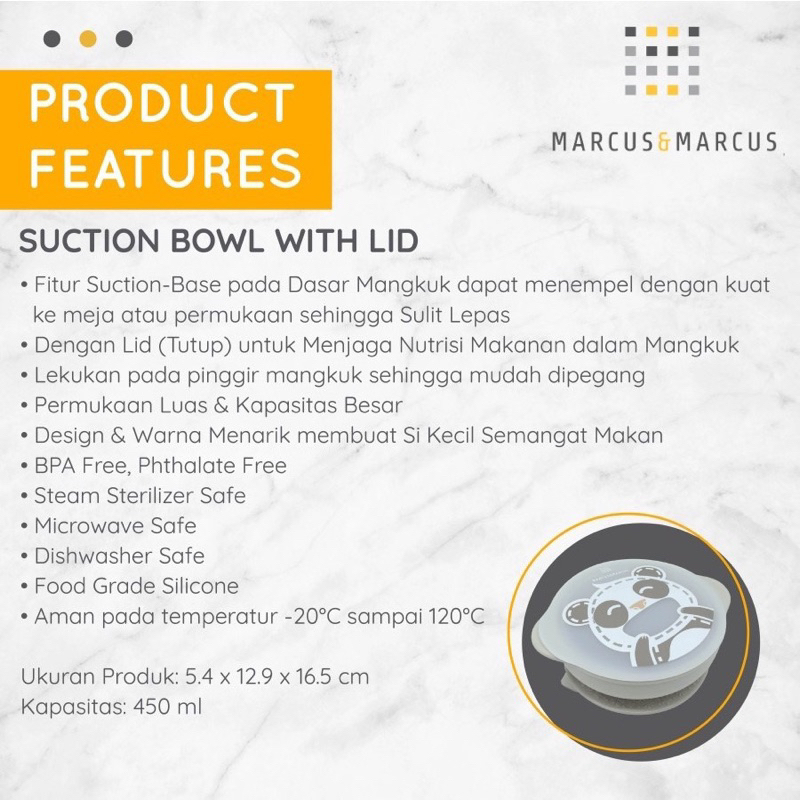 Marcus &amp; Marcus Silicone Suction Bowl with Lid Mangkuk Makan Anak