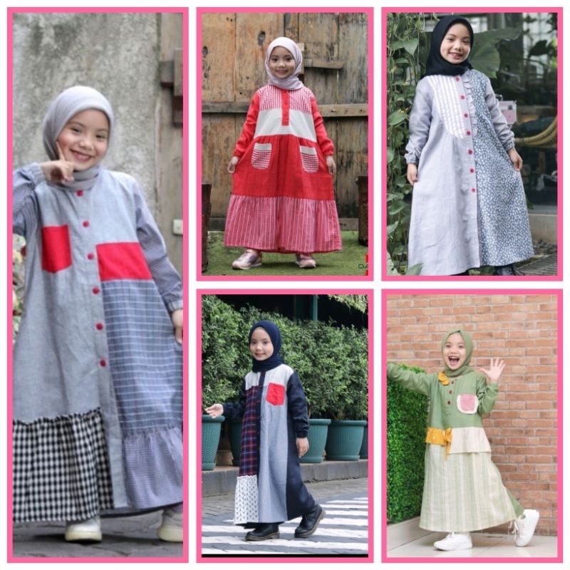 gamis anak perempuan cotton linen premium