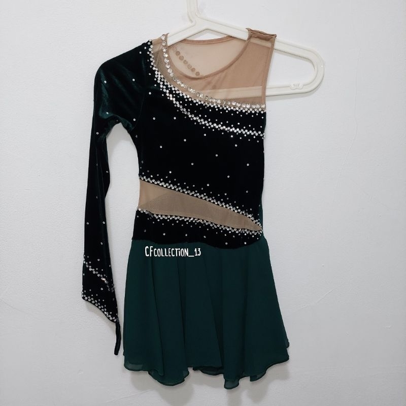 Dress / Baju Ice Skating Anak Perempuan warna hijau emerald
