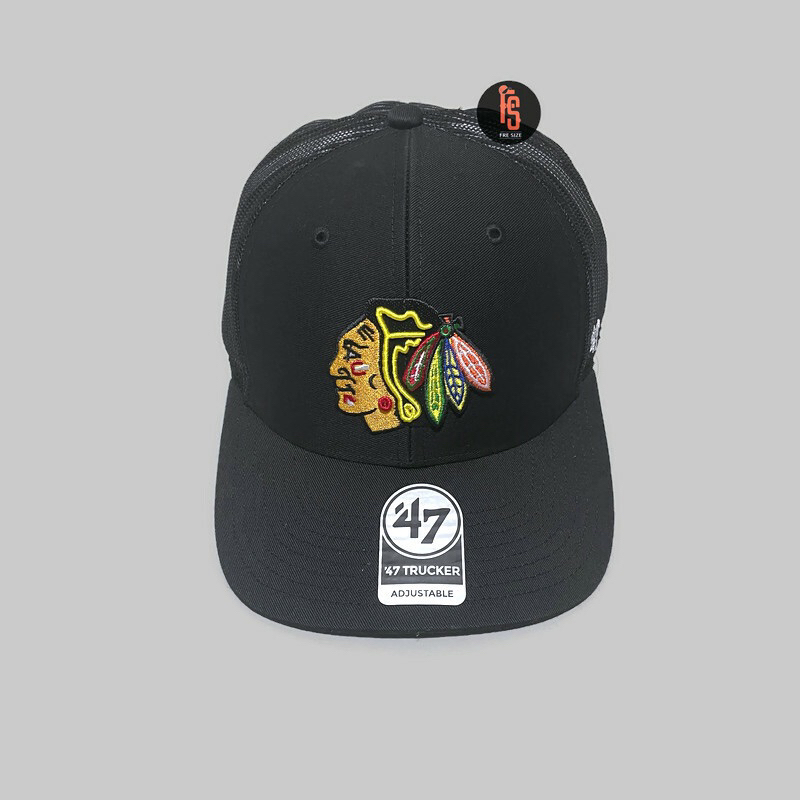 TOPI ORIGINAL 47 TRUCKER CHICAGO BLACKHAWKS BLACK