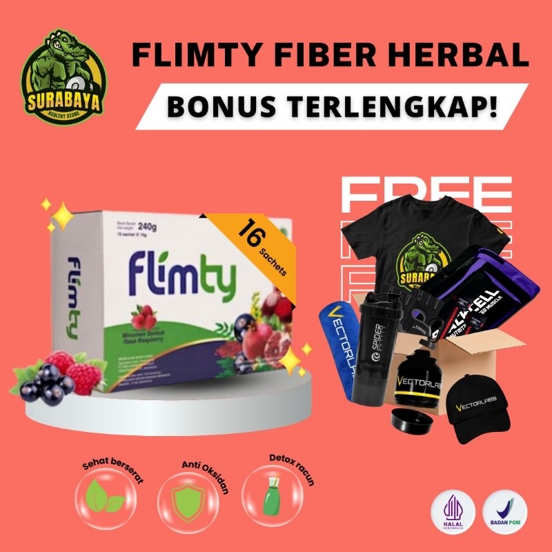 Flimty Fiber Herbal 1 Box 16 Sachet Suplemen Fitness Obat Diet Slimming DEBM Kurus Lansing Pelansing Fat Burner Burn Pembakar Lemak Gym