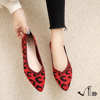 Sepatu Flat Leopard Print Point Toe Mouth Ballerina Shoes Flatshoes Wanita 5248 (36-40)