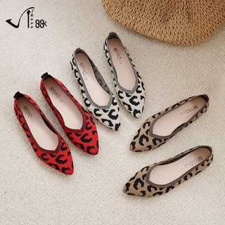 Sepatu Flat Leopard Print Point Toe Mouth Ballerina Shoes Flatshoes Wanita 5248 (36-40)