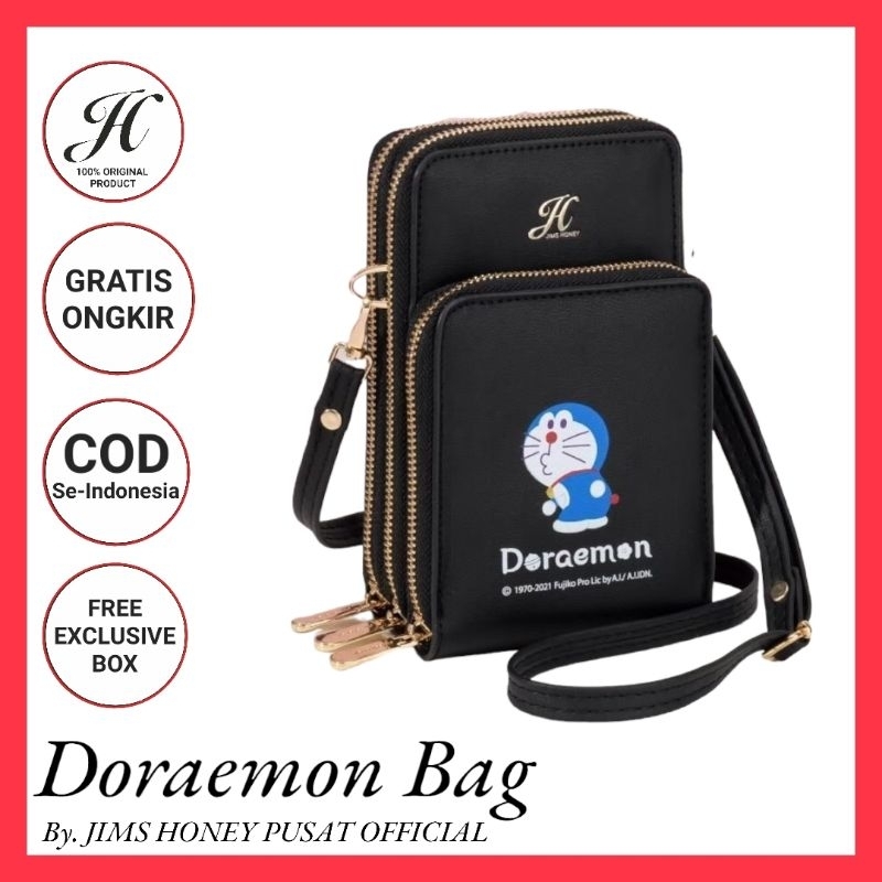 Tas Selempang Mini Jimshoney Doraemon Bag Free Box / Tas Karakter Anak Kartun Import Murah Fashion Original Jims Honey / Tas Wanita SlingBag Multifingsi