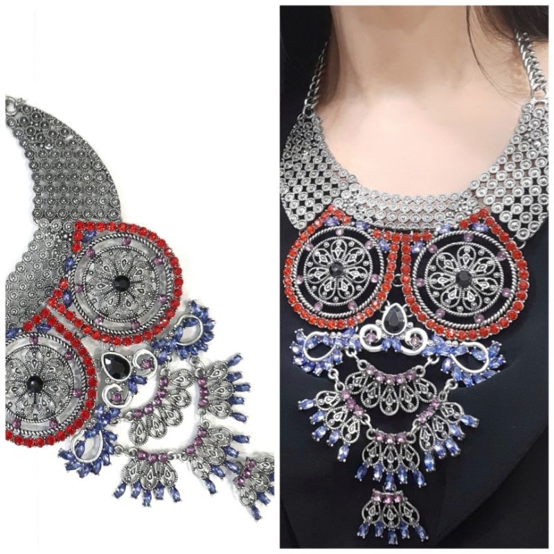 Premium Owl Etnik Necklace / Choker Necklace / Kalung Batik - Fashion Korea Etnik Burung Hantu