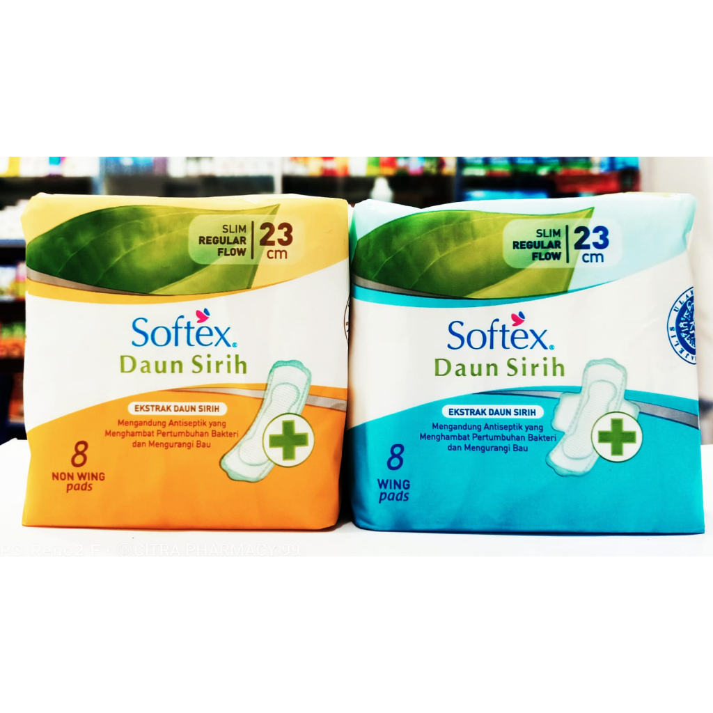 Softex Daun Sirih 𝟐𝟑𝐜𝐦 𝐈𝐬𝐢 𝟖𝐩𝐚𝐝𝐬 𝐖𝐈𝐍𝐆/𝐍𝐎𝐍 𝐖𝐈𝐍𝐆 - Pembalut Wanita Slim Regular Flow