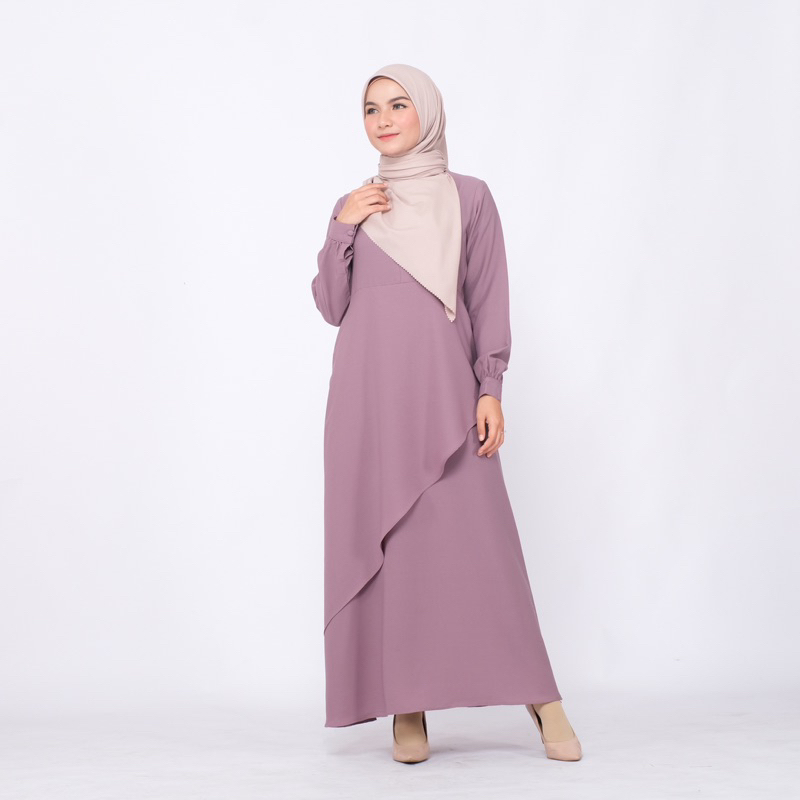 YASMIN DRESS WOLLYCREPE GAMIS LAYER DEPAN BUSUI FRIENDLY DRESS KONDANGAN by hawacorner