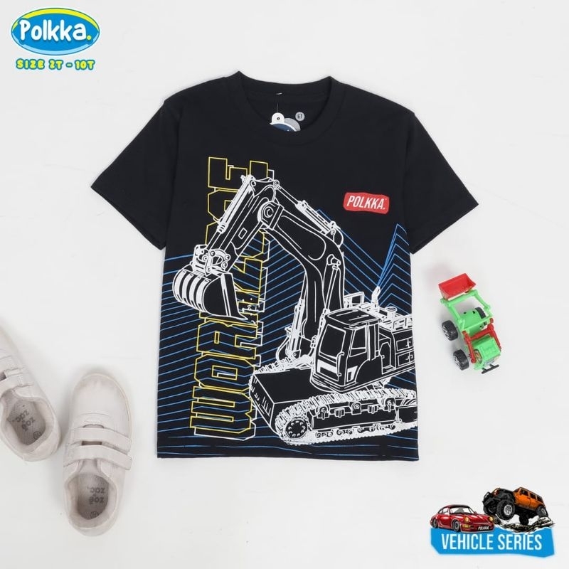 KHUSUS GROSIR 2-10T Kaos Anak Original POLKKA seri Kendaraan Kaos Anak PREMIUM