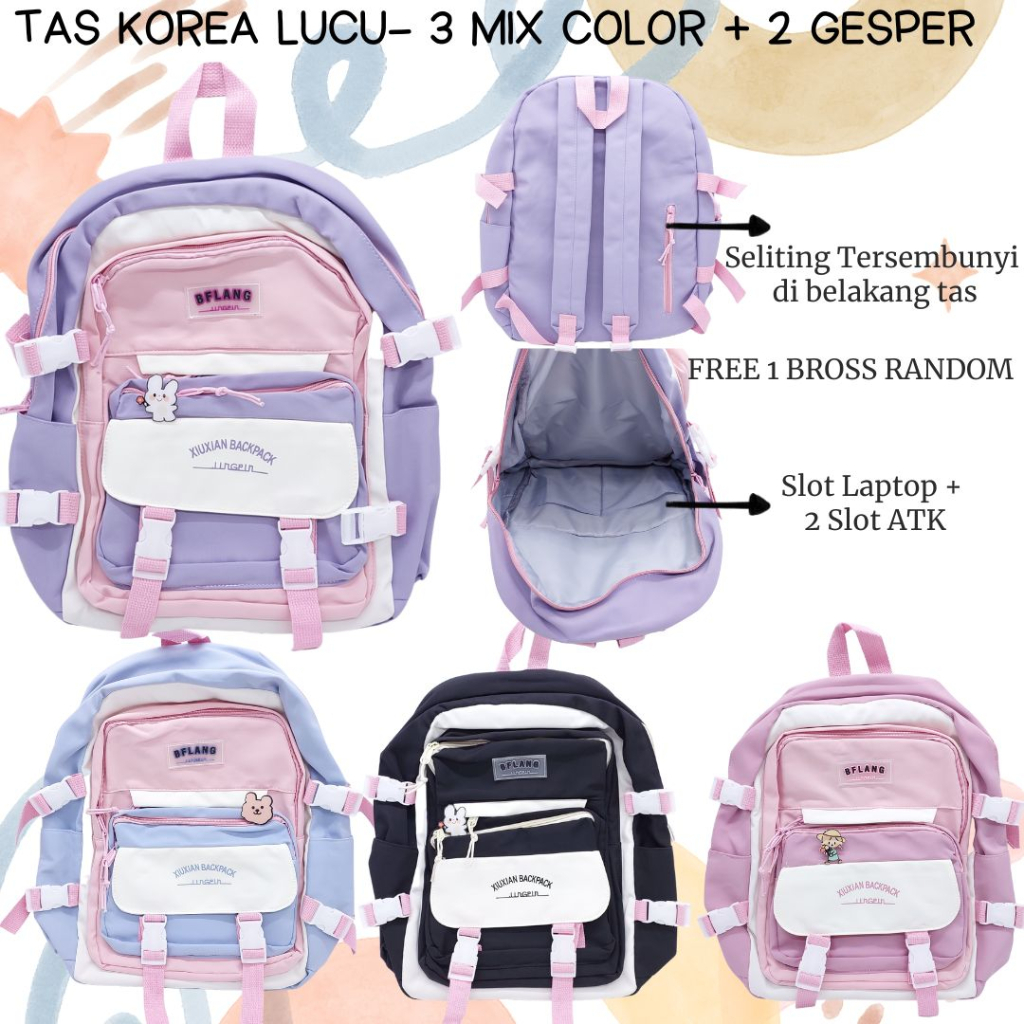 STYLISH KOREAN BAGPACK BONEKA DAN BROSS / TAS KOREA KEKINIAN / TAS REMAJA WANITA BARU / RANSEL SEKOLAH CEWEK MURAH / TAS KULIAH CEWEK / KOREAN BAGPACK / CUTE SCHOOL BAG / KOREAN AESTHETIC BAG / TAS ESTETIK / TAS SEKOLAH LUCU / WATERPROOF BAG