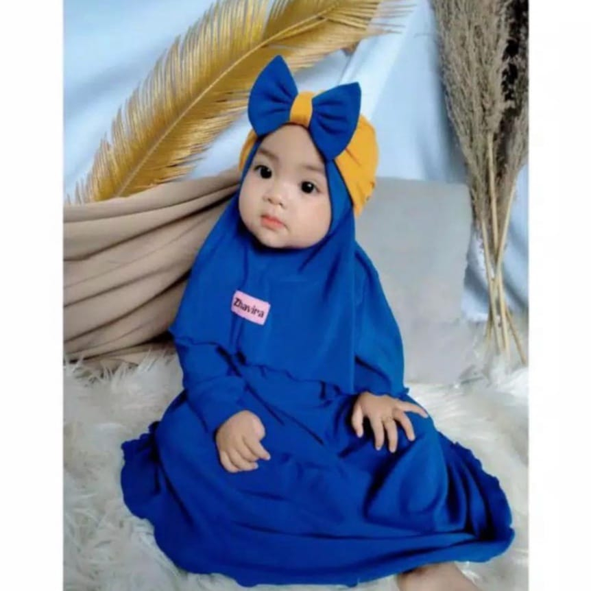 Azibah Syari Gamis Anak Usia 0-6 bulan 1 2 3 tahun+Hijab/Turban Kepala Ukuran S-M-L Bahan Jersey Lembut Adem Baju Anak Perempuan Fashion Kids Kekinian Terbaru