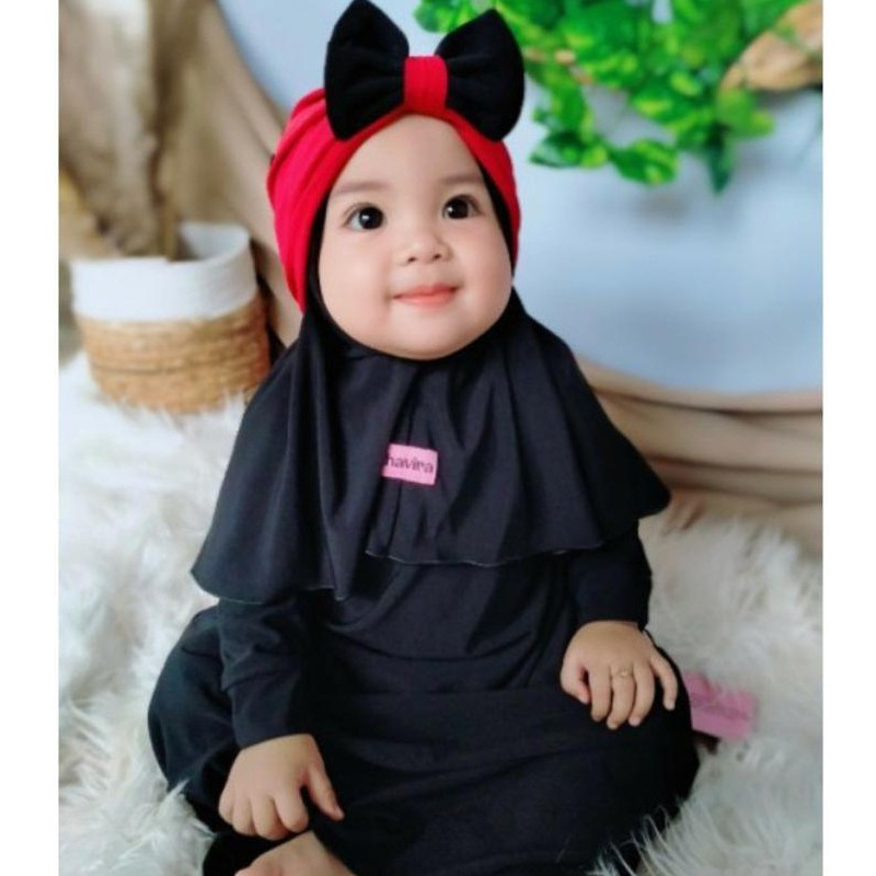 Azibah Syari Gamis Anak Usia 0-6 bulan 1 2 3 tahun+Hijab/Turban Kepala Ukuran S-M-L Bahan Jersey Lembut Adem Baju Anak Perempuan Fashion Kids Kekinian Terbaru