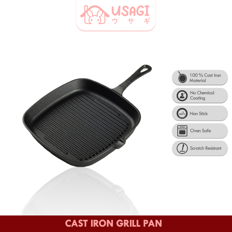 USAGI Cast Iron Grill Pan / Panci Pemanggangan / Wajan Besi Cor Manggang / Panci Besi Penggorengan /