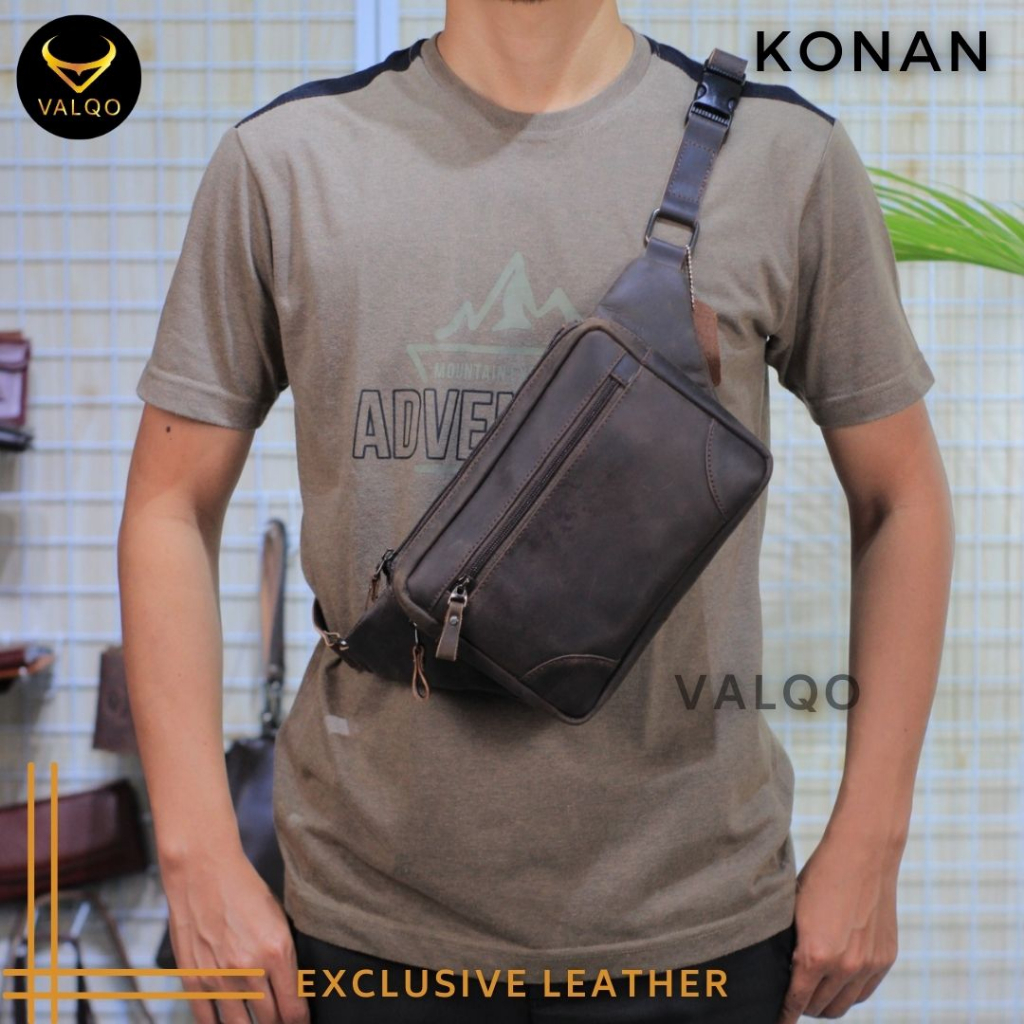 [VALQO] KONAN Tas kulit sapi Waist Bag Tas Sling bag Cowok Cewek Pria Wanita bisa COD