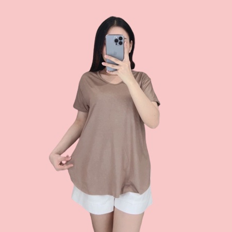 Kaos Vneck Polos Slit V neck Wanita Lengan Pendek DAN Panjang