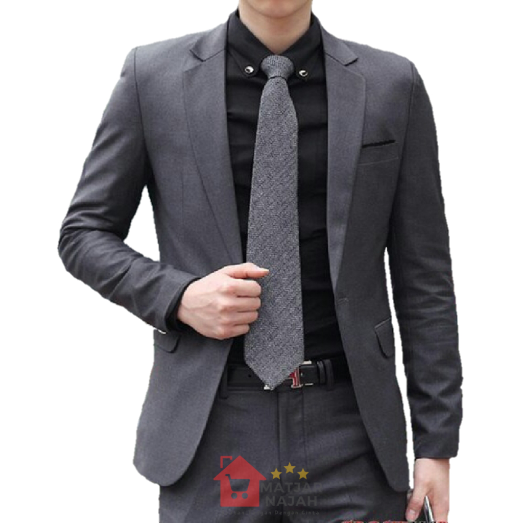 Jas Pria Abu Tua List Hitam Matjar Najah - Blazer Pria Grey List Black For Men