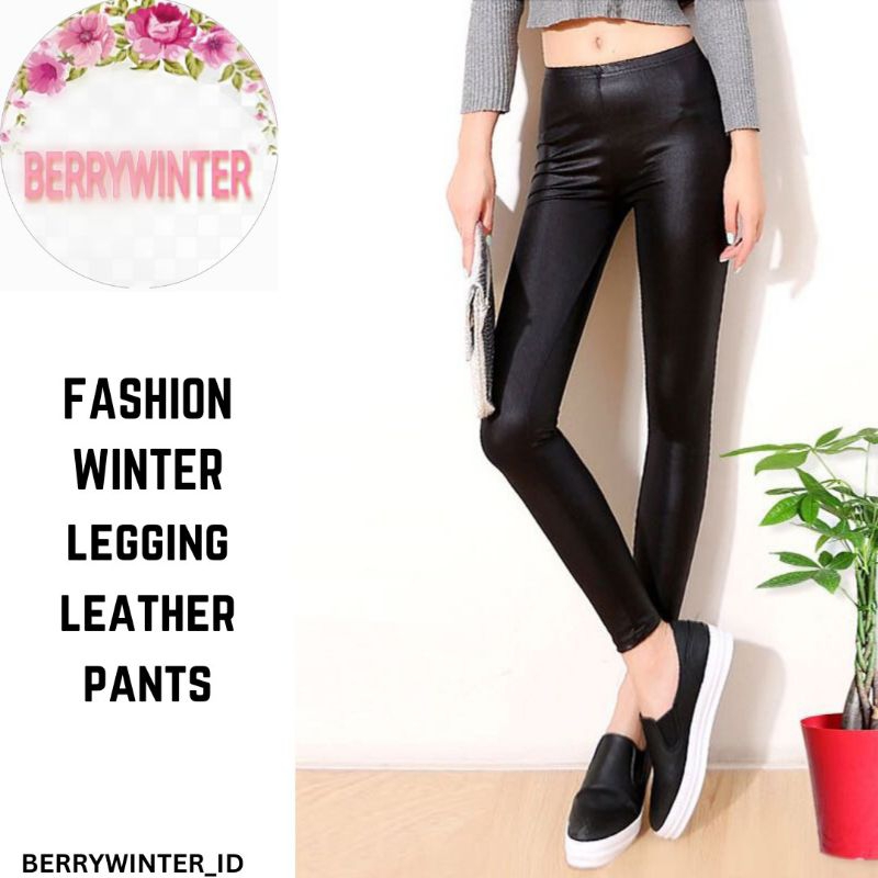 BR0500 Legging Leather Pants Wanita No Velvet Kulit Sintetis Tanpa Lapisan Bulu Bagian Dalam Winter
