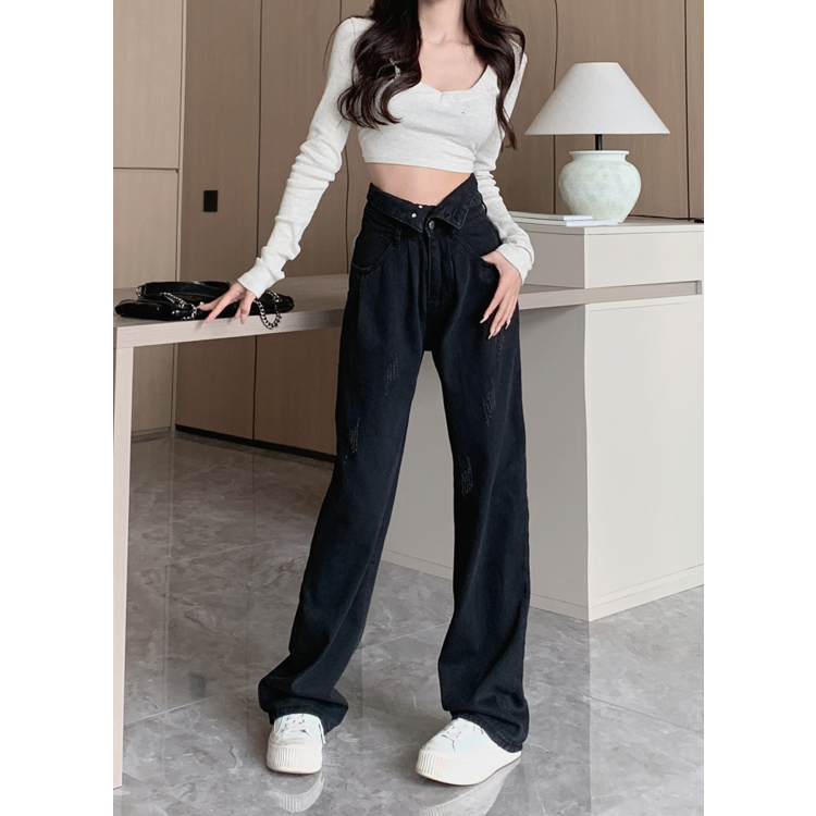 Celana Jeans Wanita Korea Style Retro Jeans Loose Celana High Waist