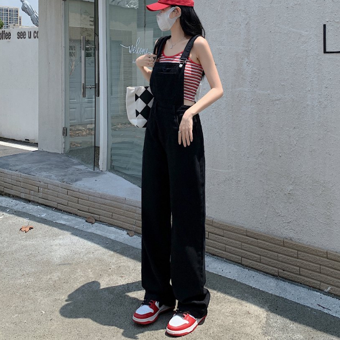 Korean Style Retro Casual jumpsuit Denim Vintage Import/jumpsuit putih wanita/Jumpsuit jeans putih