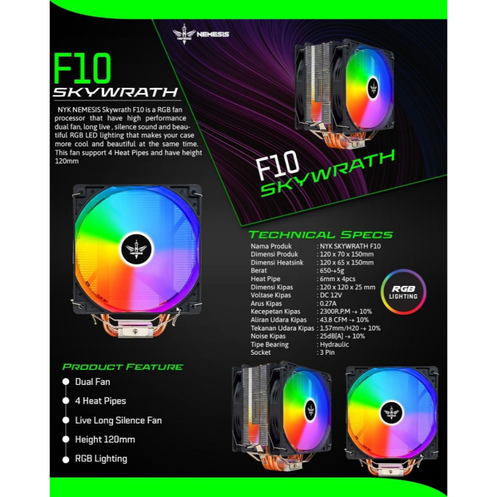 Fan Processor RGB NYK Nemesis SKYWRATH F10 LGA 1700 - CPU Cooler Fan Intel RGB