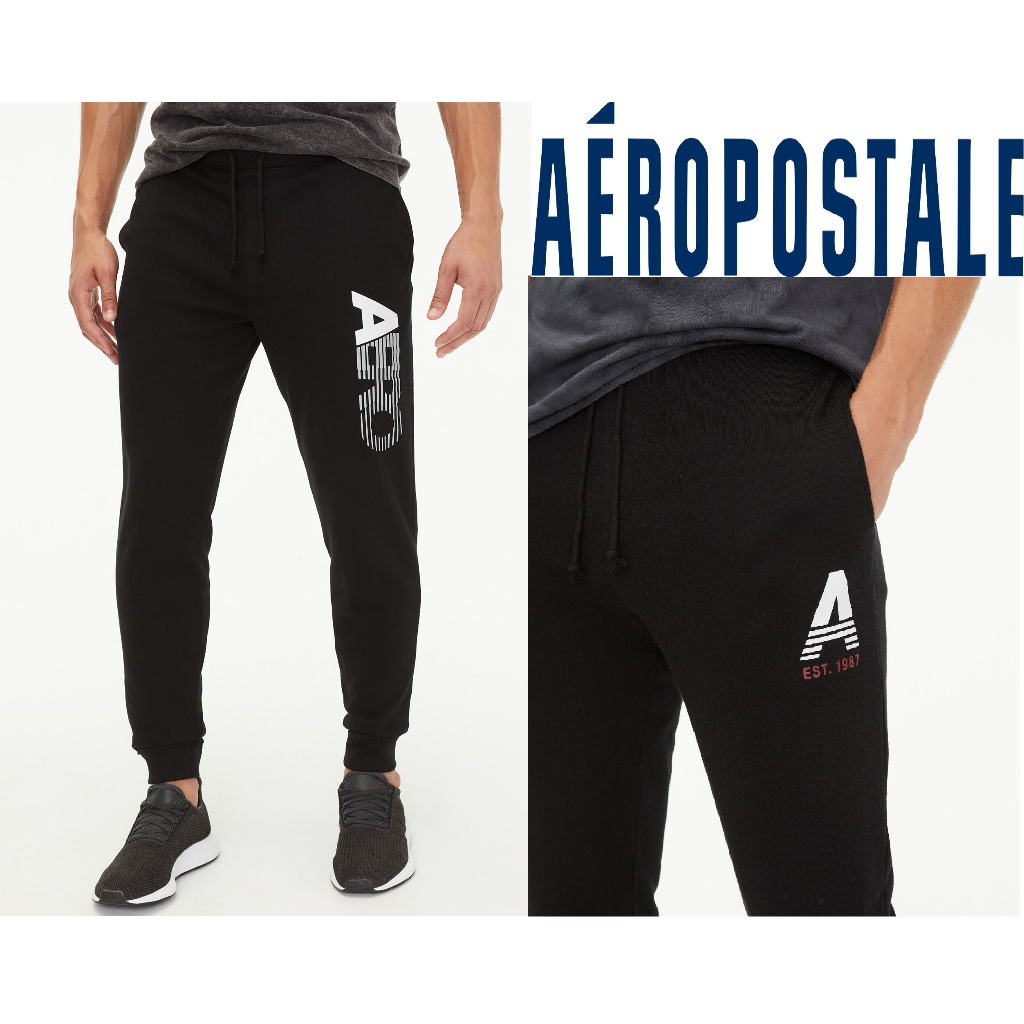 AEROPOSTALE Men Joggers Sweatpants Pria High Quality Fleece Original Black Hitam