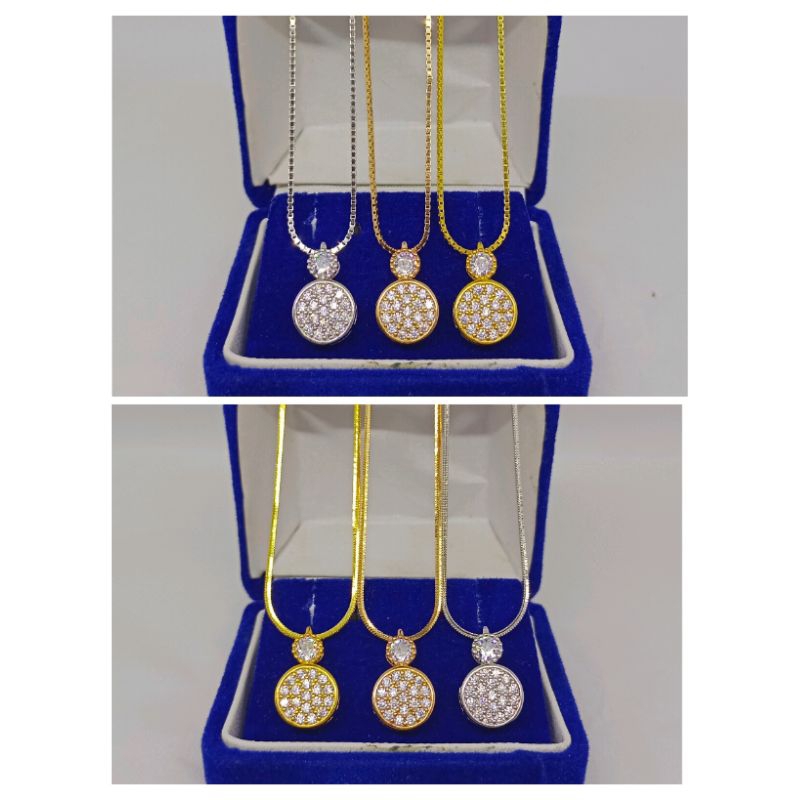 kalung itali santa &amp; kasandra dewi + liontin solitaire mp+ bulat mp full model tusuk / kalu g perak asli silver 925 lapis emas/ kalung fashion wanita terbaru