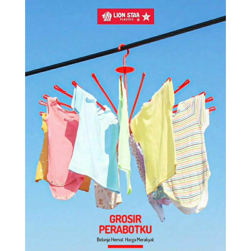 Lion Star Folding Hanger Gantungan Baju Bayi Jemuran Pakaian Gantung Plastik (16-36 Stick) Tebal Kuat dan Kokoh