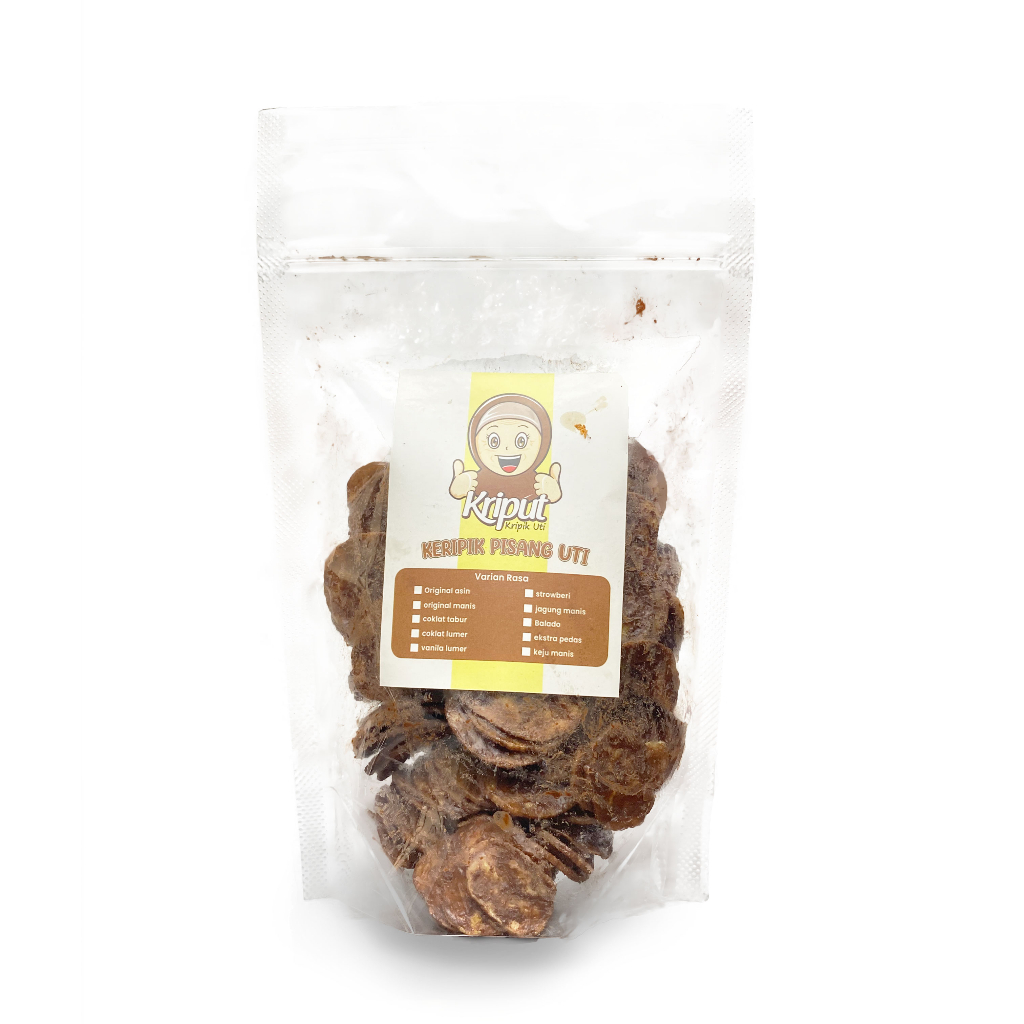 

Keriput - Keripik Pisang Uti Rasa Coklat Lumer 100gr - Lezatnya Kripik Pisang Uti dengan Rasa Asli yang Menggoda Lidah Anda Gurih & Lezat