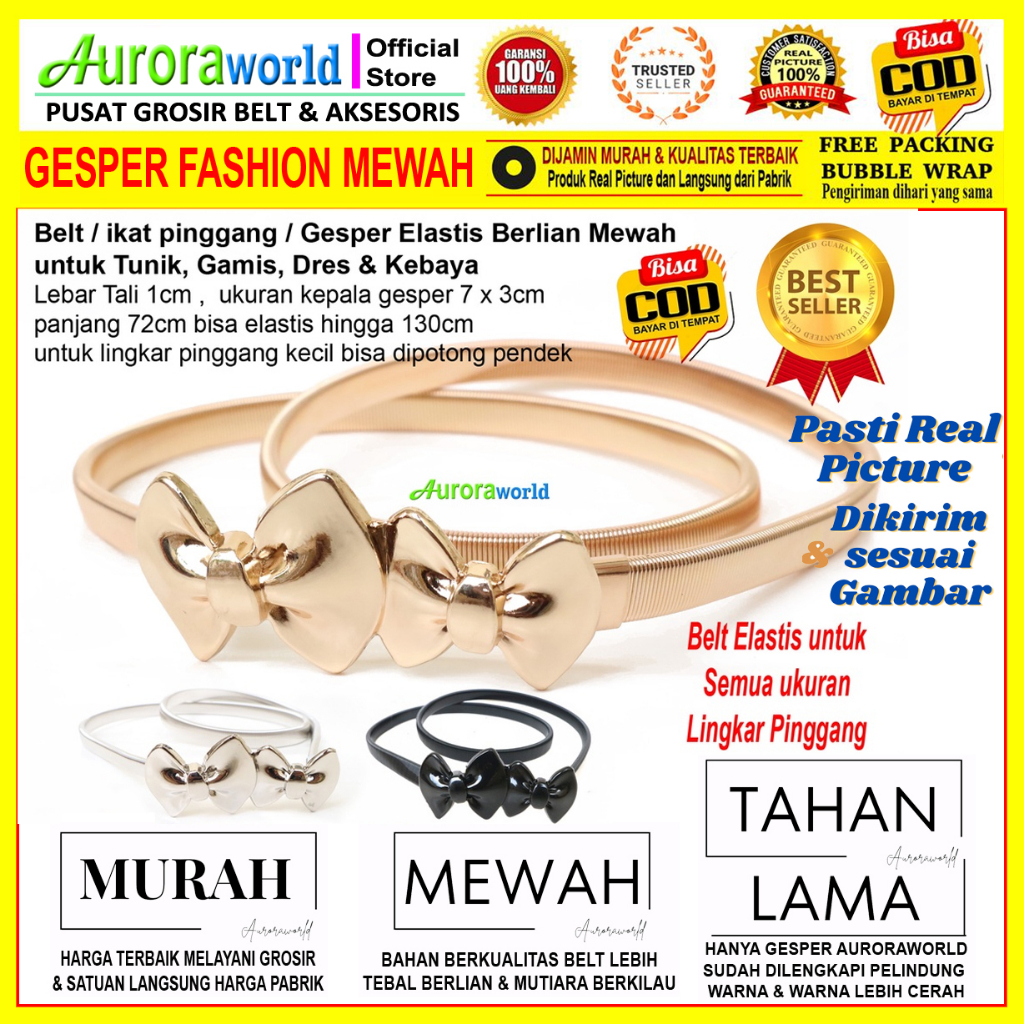 Auroraworld belt elastis gesper wanita elastis ikat pinggang wanita