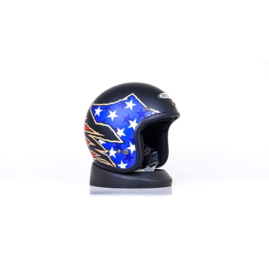 PROMO HELM MOTOR Zeus 385C Mblk BD1 Red Retro IMPORT ORI SNI