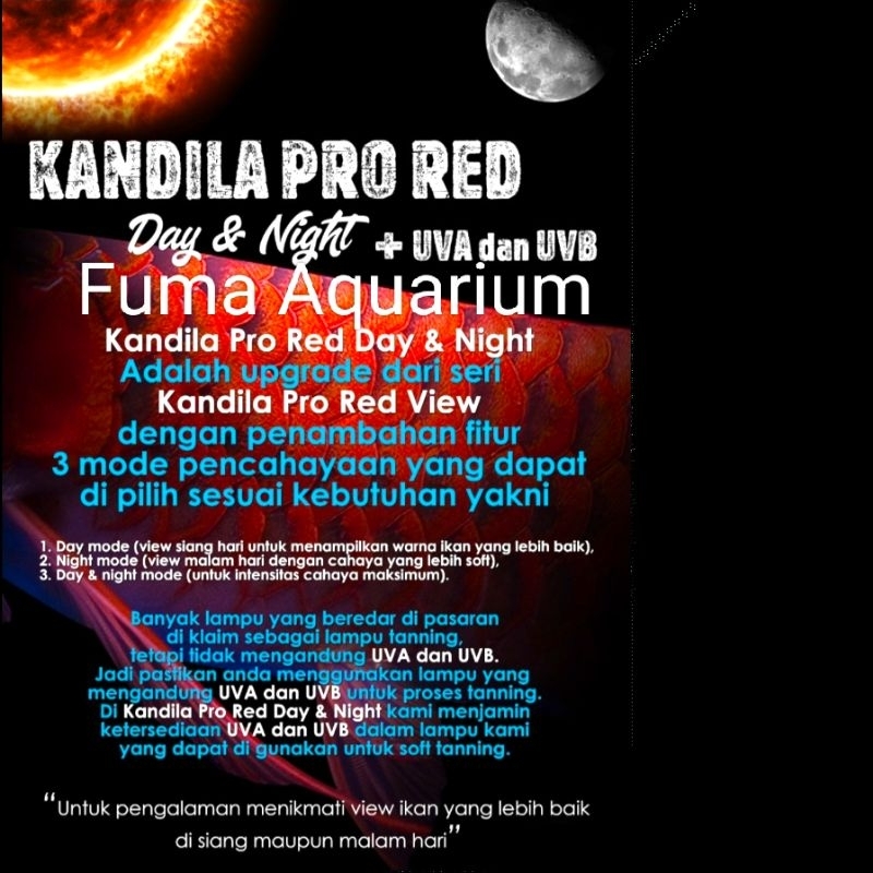 KANDILA PRO RED VIEW PLUS 400 Day &amp; Night + UVA dan UVB | Lampu Led Tanning View Red Arwana dan segala jenis ikan