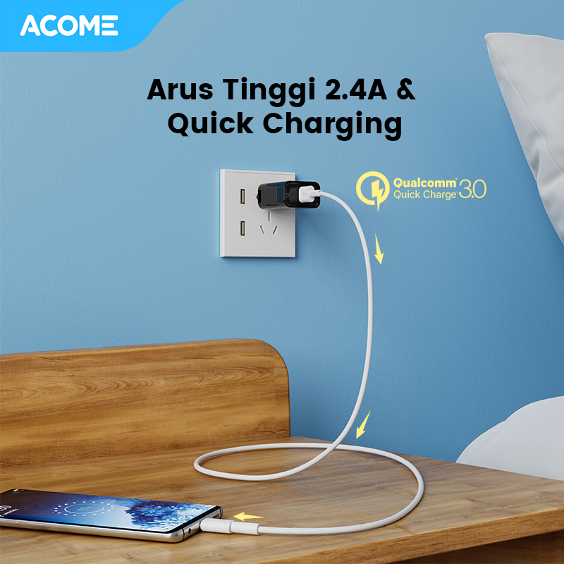 Acome Data Cable Micro-USB Type C Lightning Original Fast Charging 2.4A 100cm Garansi Resmi 1 Tahun Seri AD