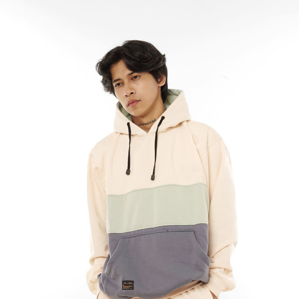 Jico - Jaket Hoodie Kombinasi Brand Distro Kota Bandung Unisex Pria Wanita Variasi Cream mix Denim