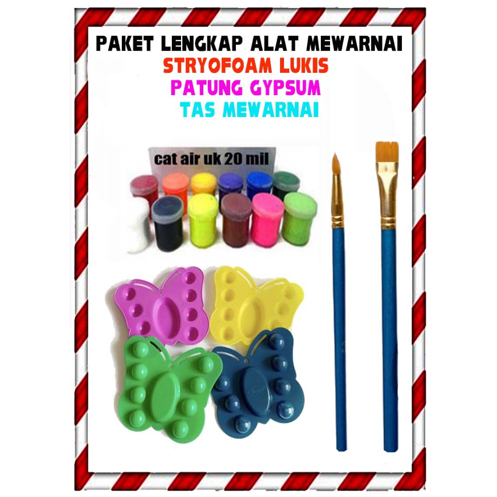 

Paket lengkap alat mewarnai styrofoam lukis patung gypsum dan tas mewarnai