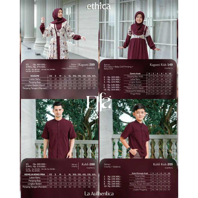 Ethica Elfa 297 Goji Berry Kagumi 289 Kahfi 288 Kagumi Kids 149 Kahfi Kids 205 Baju Muslim Gamis Sarimbit Keluarga Family Series Terbaru Ori Lebaran 2023