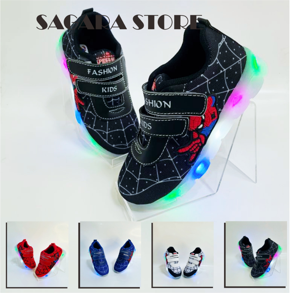 Sepatu Sneaker Anak Laki-laki LAMPU LED SPIDERMAN -TERKEREN DAN TERLARIS