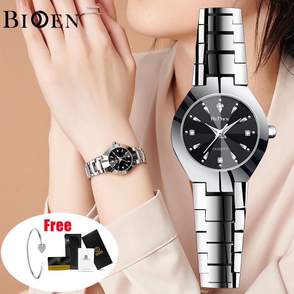 BIDEN Jam Tangan Wanita Korea Original Wanita Analog Anti Air Bisnis Kuarsa Tali Stainless Steel Jam Tangan Cewek（Free BOX+Kartu Garansi）